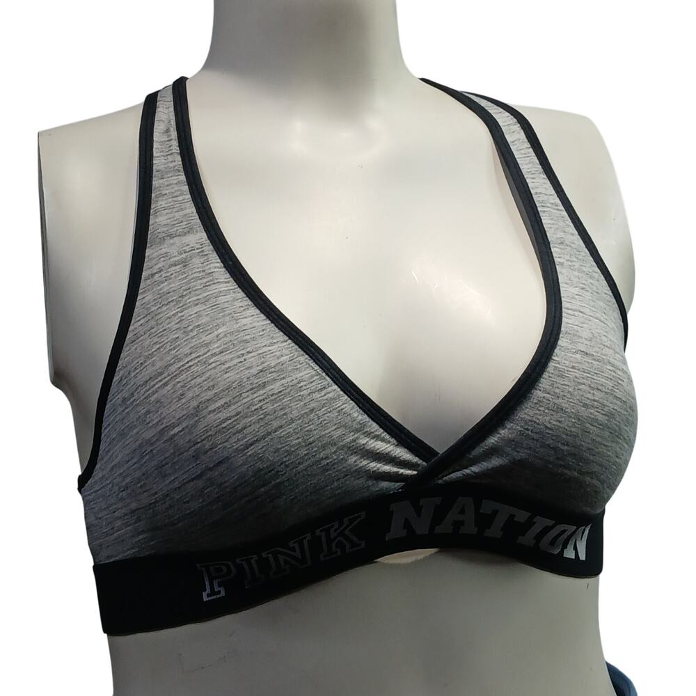 Pink Victoria Secret Sports Bra Womens XS Heather Gray Black Elastic